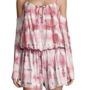 New Belle Sky Tie Dye, Cold Shoulder, Long Sleeve Romper Dk Gray/Pink, Size M